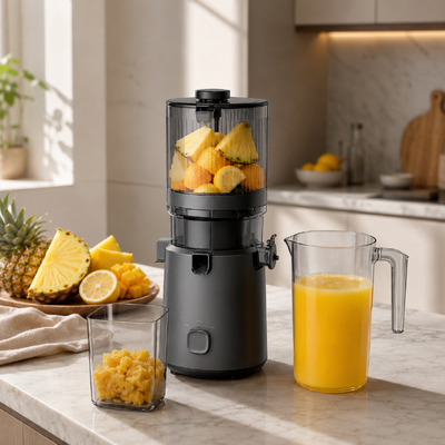 Fresh Smart HJ303 Extra-Wide Slow Masticating Juicer – Machen Sie jedes Glas zu einer Ganzfrucht-Feier mit 155mm Einfüllschacht, 2400ml Behälter, 200W Kaltpressung & Selbstreinigung