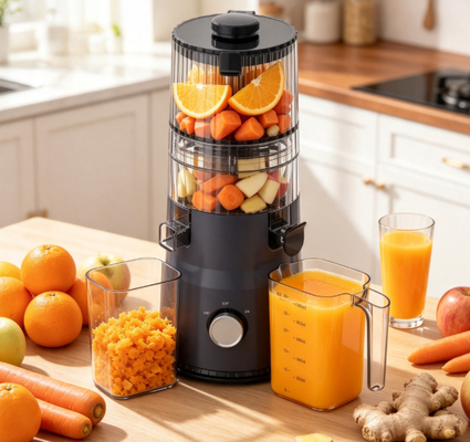 Frisch Smart HJ103A Kompakter Slow Juicer mit Presswerk – Kleine Stellfläche, Großer Stil, Täglich frischer Saft mit 135mm breitem Einfüllschacht, 200W Kaltpressung & Selbstreinigend