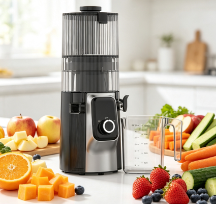 Frischer Smart HJ102C Langsam kauender Saftsauger Der Saftsafter, der Ihrem Tisch Wohlbefinden bringt mit 3 einstellbaren Geschwindigkeiten, 135mm breiter Schieberegler, 200W Kaltpresse und Selbstreinigung