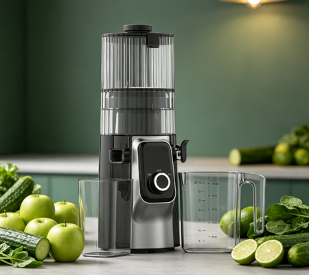 Fresh Smart HJ102C Slow Masticating Juicer – Der Entsafter, der frischen Saft zu einem Teil Ihrer täglichen Routine macht, mit 3 einstellbaren Geschwindigkeiten, 135 mm breiter Einfüllöffnung, 200 W Kaltpressung & Selbstreinigung