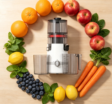 Frischer Smart HJ102B Langsam kauender Saftsauger für Ihre Familie mit 135mm-Rutsche, 200W-Kaltpresse, Selbstreinigung und Sicherheitsschloss