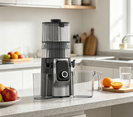 HJ102C Ergonomische 116° Slow Juicer, Saft- & Tresterbehälter mit großer Kapazität, Haushalts-Entsafter