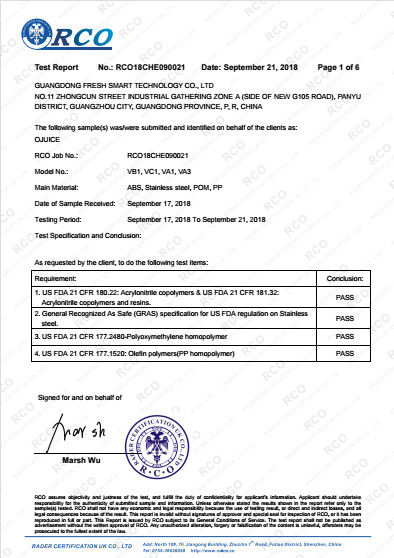 China Guangdong Fresh Smart Technology Co., LTD zertifizierungen
